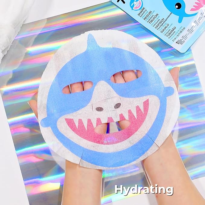 masque BAR Pretty Animalz Animal Character Sheet Mask, Korean Skin Care, Korean Spa Masks for All Skin Types, Spa Gifts, Birthday Party Gifts, Girls' Night, Skincare Party, Shark Pack of 6