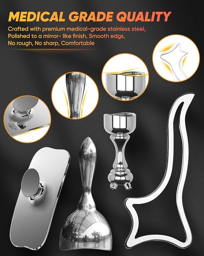 ONUEMP 4-in-1 Stainless Steel Massage Therapy Tools for Ice Body Sculpting, Maderoterapia Kit Colombiana, Gua Sha Scraping Body & Facial Massager for Lymphatic Drainage, Anti Cellulite