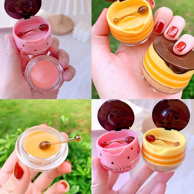 2Pcs Bee Lip Balm Honey Pot, Lines