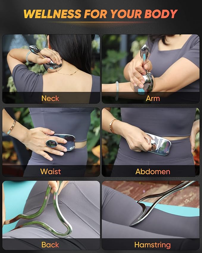 ONUEMP 3-in-1 Stainless Steel Therapy Massage Tool, Gua Sha Paddle & Swedish Cup & Mushroom Massager, Maderoterapia Kit Colombiana for Lymphatic Drainage, Cellulite Remover, Body Sculpting