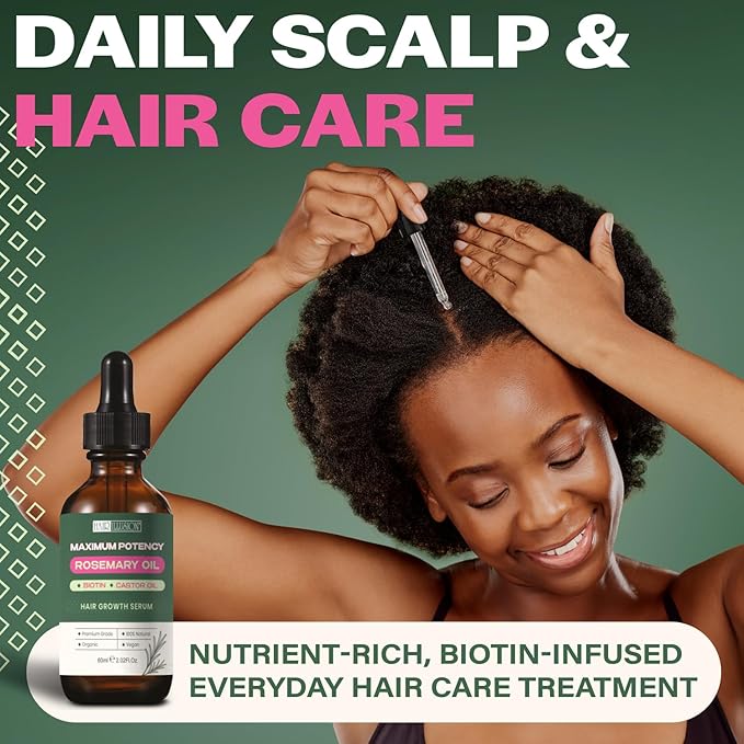 100% NATURAL ORGANIC ROSEMARY MINT OIL | Maximum Potency | Infused With Biotin & Castor Oil | Hair Growth Treatment |Stimulate Growth for Eyelashes, Eyebrows | Damaged Hair | Split Ends |