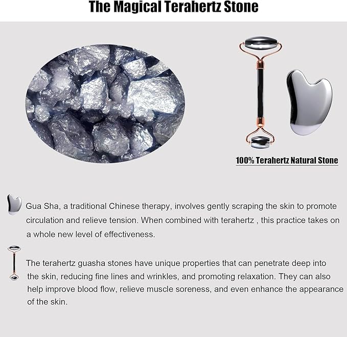 Terahertz Gua Sha & Roller Facial Tools, Face Roller and Gua Sha Set, Guasha Massager Tool for Face-Reduce Puffiness and Improve Wrinkles Idea for Mom Women