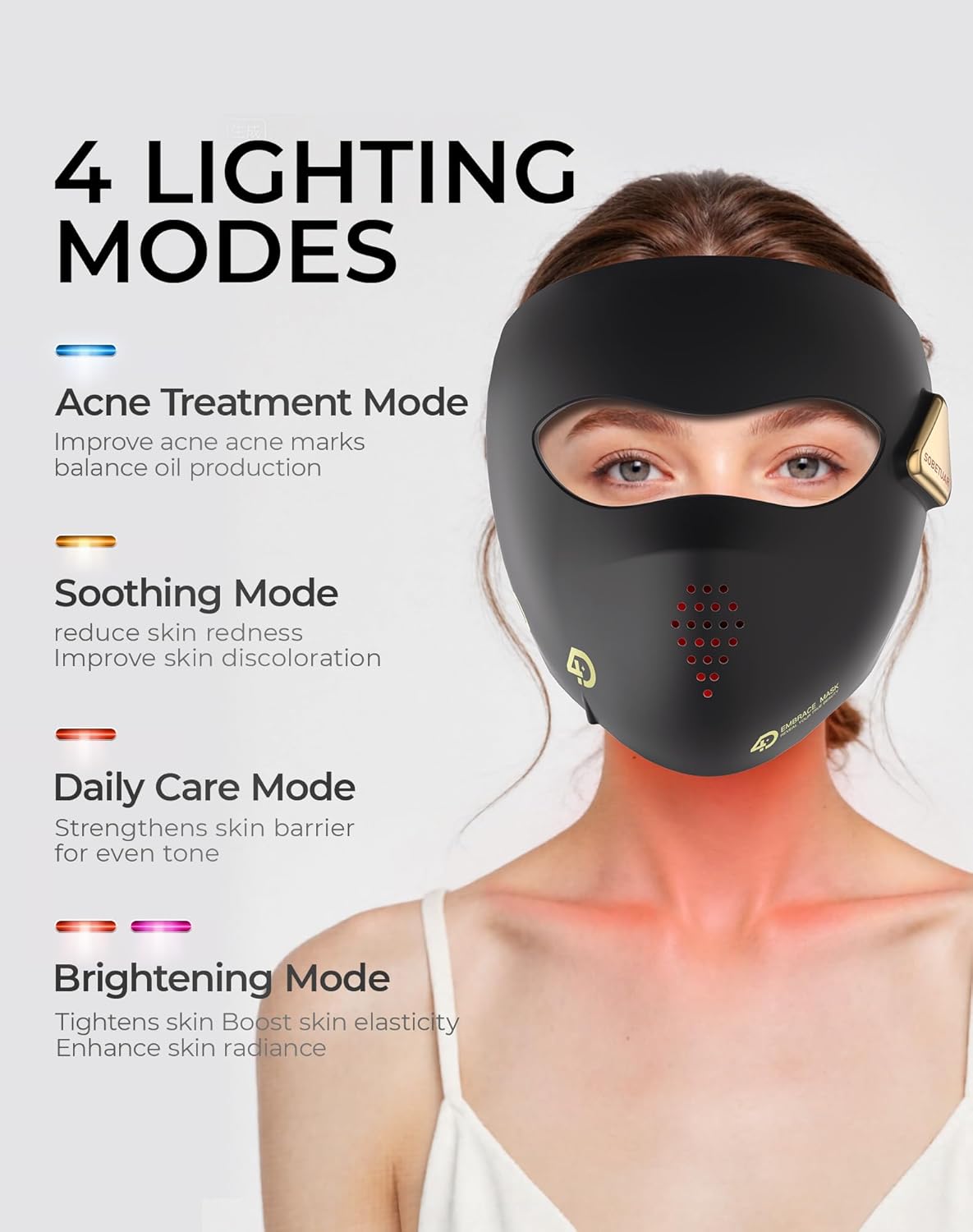 LED Light Therapy Mask, 4D LED Face Mask Light Therapy - 4 Modes Face Mask Light Therapy, 850nm Infrared & Red Light Masks, 4000mAh Rechargeable - Light Therapy Skin Care, Home Use