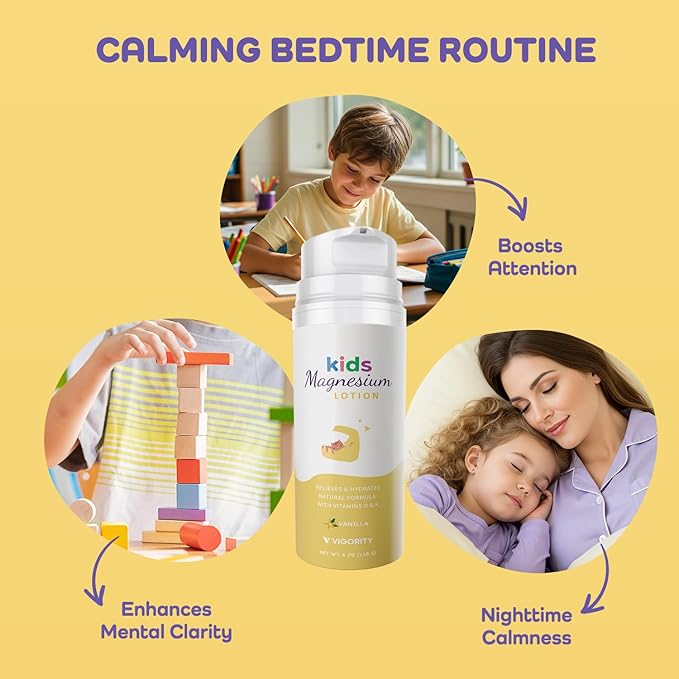 Magnesium Lotion for Kids & Babies Sleep - Bedtime Body Cream with Vanilla, Multi Vitamins & Botanical Extracts – Soothing Topical Magnesium for Relaxation, Calming & Soothing Relief