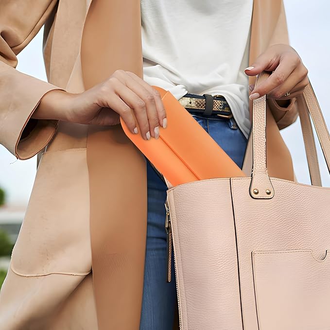 Silicone Makeup Brush Holder Travel Cosmetic Bag：Soft Portable Cosmetic Face Brushes Holder with Upgrade Anti-Fall Out Magnetic Closure, Large Travel Makeup Brush Case - Orange