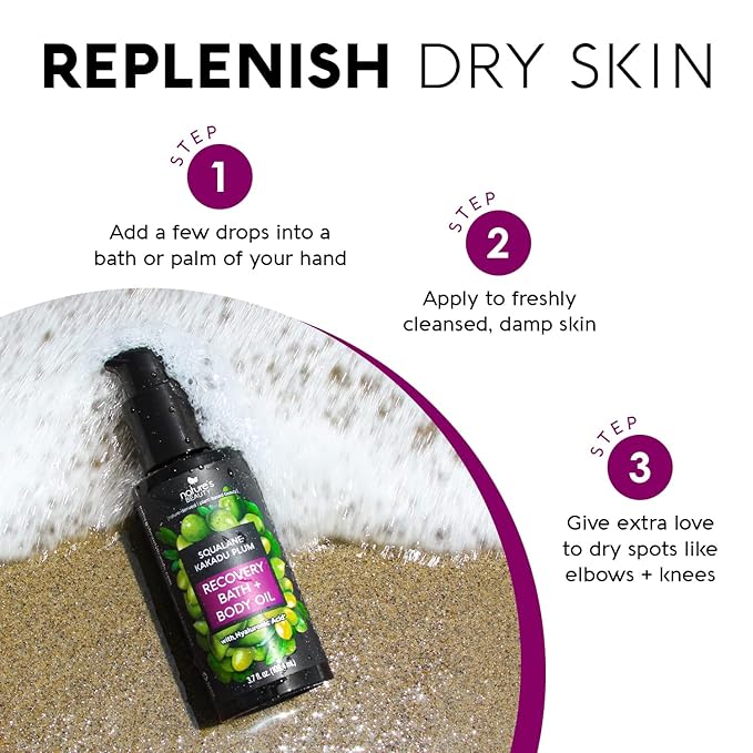 Nature's Beauty Squalane Kakadu Plum Recovery Bath + Body Oil Multi-Pack - Restore & Nourish your Skin, Quick-Absorbing, Made w/Hyaluronic Acid + Vitamin C + Almond Oil, 3.7 fl oz (2 Pack)