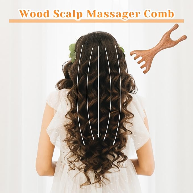 1 Pc Double-Ended Wood Scalp Massager, Meridian Massage Combs Head Massage Tool, Wooden Back Scratcher Gua Sha Facial Tools for Deep Relaxation & Stress Reduction