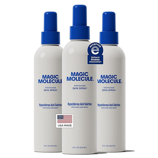 Magic Molecule Skin Cleanser for All Types, Hypochlorous Acid Spray Helps Heal Acne Prone, Eczema and Itchy Rashes and 50 Other Skin Ailments, 8 oz Spray (Pack of 3)