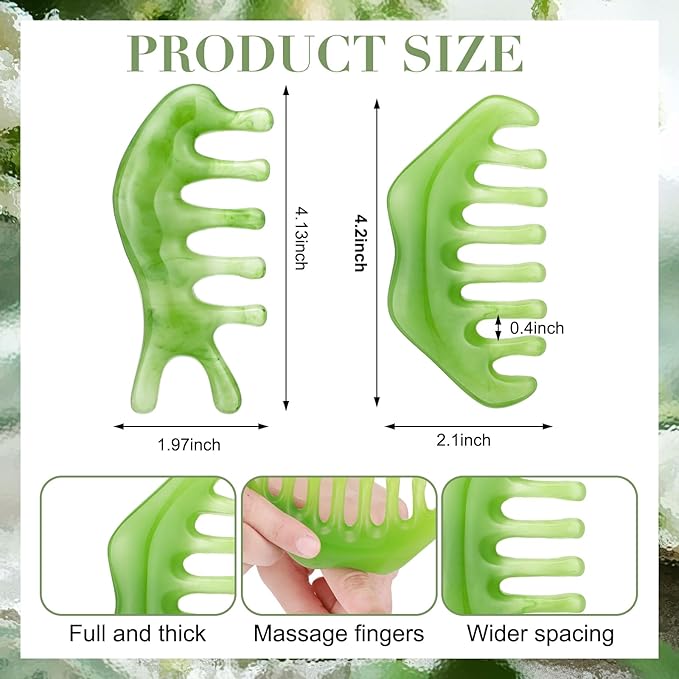 Geiserailie 2 Pieces Jade Combs Massage Stone Hair Gua Sha Scraping Scalp Comb Facial Massage Tool Multifunctional Handheld Head Tools Head Caring Therapy Mother's Day Gift (Fashion Style)