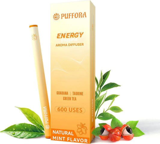 Energy Diffuser Pen, Extracts of Guarana, Green Tea & Taurine, Vitamin B12 & B6, Support for Energy & Focus Boost, Body Relaxation, Natural Alternative - 600 Uses