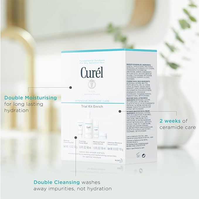 Curel Japanese Skin Care Travel Size Toiletries, for Dry, Sensitive Skin, Travel Size Face Wash, Lotion, & Makeup Remover
