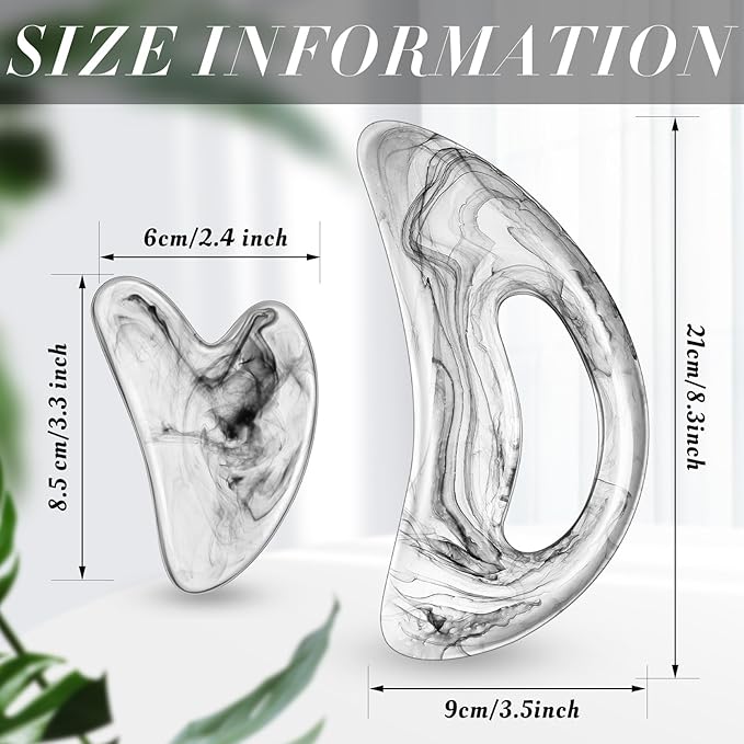 BBTO 2 Pcs Body Gua Sha Tool Large Resin Scraping Tools with Handle for Back, Neck, Face, Leg - Lymphatic Drainage, Cellulite Removal, Muscle Relief(Clear)