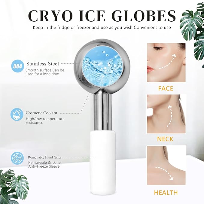 Ice Globes for Face, Unbreakable Stainless Steel Ice Globes for Facials for Puffiness, Wrinkles,Ice Balls for Face Neck & Eyes Skin Care