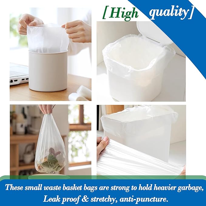 0.5 Gallon 240 pcs Mini Clear Trash Bags, Tiny Strong Garbage Bags,Small Plastic Bags for Desktop Trash Bin, Tiny Bathroom Trash Can Bin Liners,Mini Bags for Waste Basket Liner,Fit 2 Liters-Clear