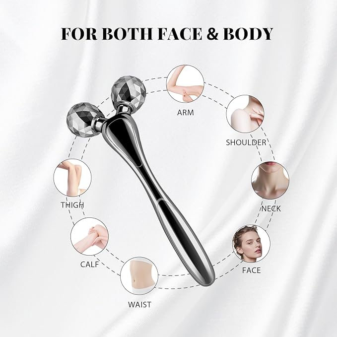 3D Facial Massager Rollers Lifting Massager, Skin Care Face Body Massager Firming Tools for Body Relaxation Massage, Kneading, Body Slimming and V-Shaped Face Lift, Anti-Wrinkle (Gunmetal)