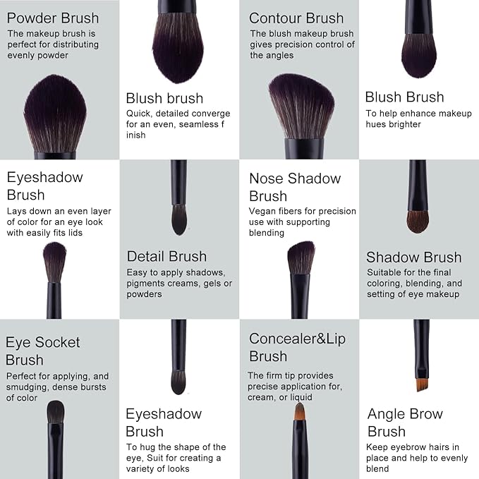 Makeup Brushes Set, 12 Pcs Mini Travel Makeup Brush Set with Case, Travel Brush Set for Loose powder, Contour, Blush, Concealer, Eye Shadow, Eye Corner, Brow Brushes Tool Kit