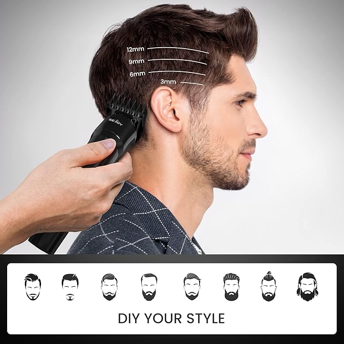 Sejoy Body Hair Trimmer Clipper for Men, Cordless Barber Clippers, Electric Hair Trimmer, Beard Trimmer with Travel Lock, Waterproof, 90 Min Battery Life, USB Rechargeable, Black