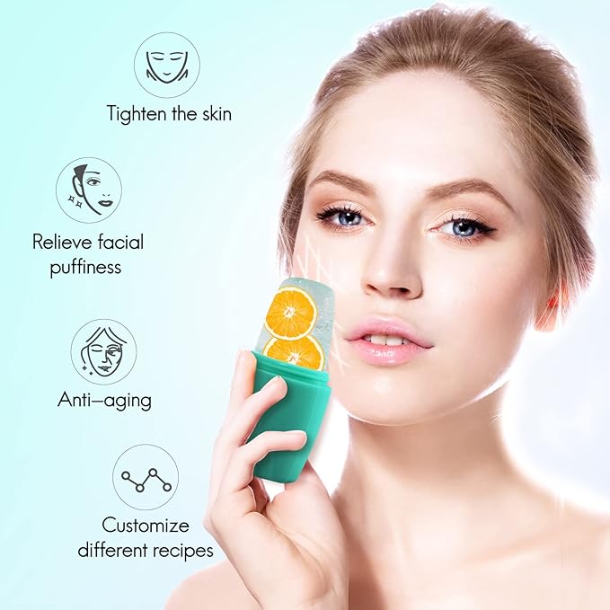 2Pack Ice Roller for Face, Qewro Silicone Facial Ice Mold to Brighten Skin Enhancing Natural Glow, Reusable Ice Roller for Face & Eye Puffiness Relief, Roller Skin Care Freezer