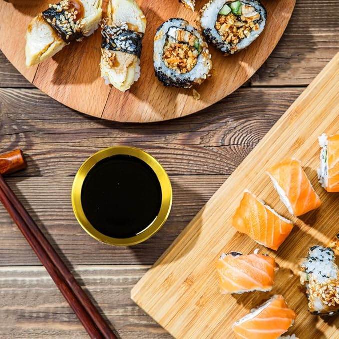 10 Pack 3.3inch Stainless Steel Sauce Dishes Mini Individual Saucers Bowl Round Seasoning Dishes Sushi Dipping Bowl Appetizer Plates, Golden