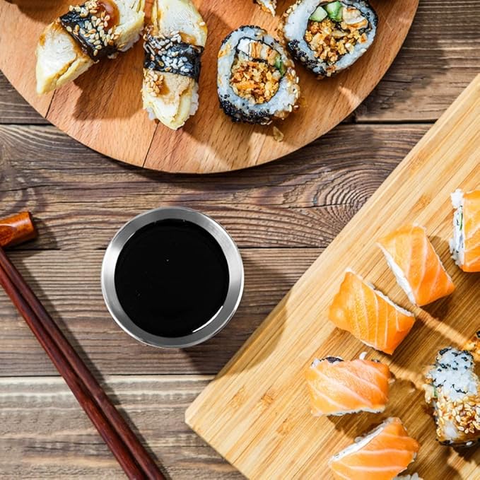 10 Pack 3.3inch Stainless Steel Sauce Dishes Mini Individual Saucers Bowl Round Seasoning Dishes Sushi Dipping Bowl Appetizer Plates, Sliver