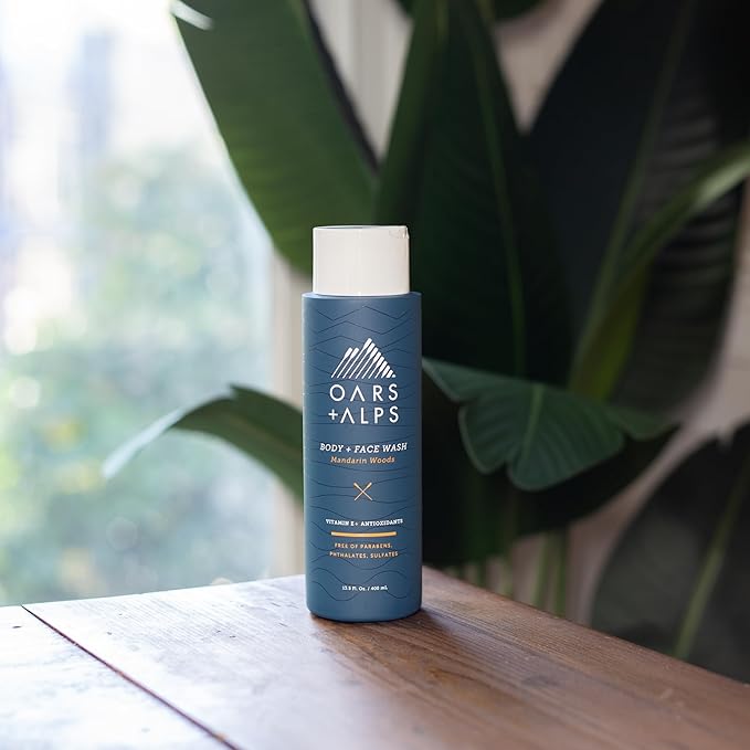 Oars + Alps Mens Moisturizing Body and Face Wash, Skin Care Infused with Vitamin E and Antioxidants, Sulfate Free, Mandarin Woods, 13.5oz, 3 Pack