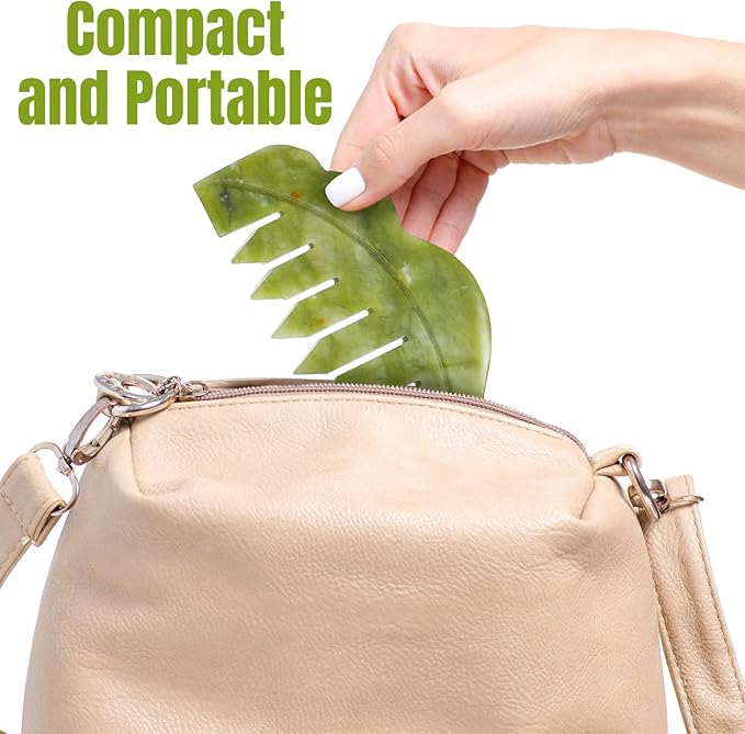 Geiserailie 2 Pieces Jade Combs Massage Stone Hair Gua Sha Scraping Scalp Comb Facial Massage Tool Multifunctional Handheld Head Tools Head Caring Therapy Mother's Day Gift(Plain Style)
