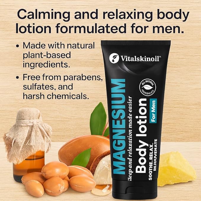 Magnesium Glycinate Body Lotion ache soothing, promotes sleep and relaxation. Cologne Scented, 5.29 oz, Sleep Easy Formula