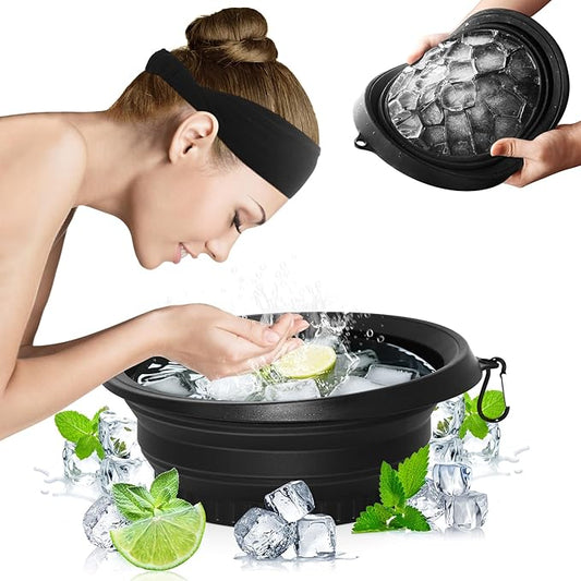 Foldable Ice Bowl with Built-In Ice Tray – Silicone Facial Ice Bath for Shrinking Pores, Boosting Circulation, Cold Plunge Skincare Gift for Men & Women (Black)