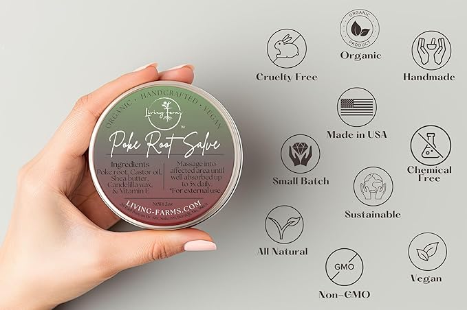 Poke Root & Castor Oil Salve -2oz- Cysts, Boils, Fibroids, Swollen Lymph Nodes, Breast & Joint - Vegan Lymphatic Support Massage Balm - Natural Deep Tissue Ointment