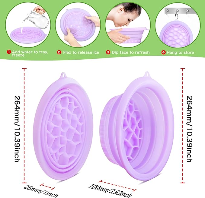 Foldable Ice Bowl with Built-In Ice Tray – Silicone Facial Ice Bath for Shrinking Pores, Boosting Circulation, Cold Plunge Skincare Gift for Men & Women (Purple)