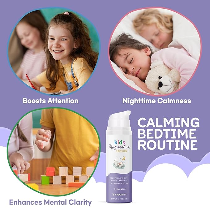 Magnesium Lotion for Kids & Babies Sleep - Bedtime Calming Body Cream with Natural Ingredients & Multi Vitamins - Topical Magnesium Soothing Relief, Promotes Relaxation (8 fl oz, Lavender)