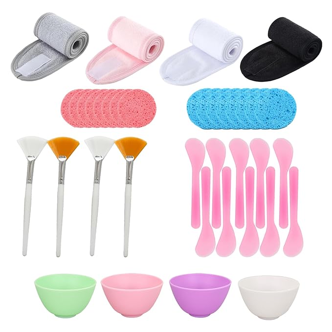 38PCS Face Mask Mixing Bowl Set,Esthetician Supplies Tool Kit with Facial Mask Bowl,Spatula Soft Brushes Wet Puff Headband Clay Applicator Tools,Esthetician Supplies for Facials