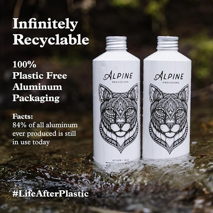 Alpine Provisions Natural Fir & Sage Body Wash – Refreshing & Moisturizing with Essential Oils, Aloe Vera & Coconut Oil – Vegan, Sulfate-Free, Plastic-Free Aluminum Bottle – 16.9 FL Oz