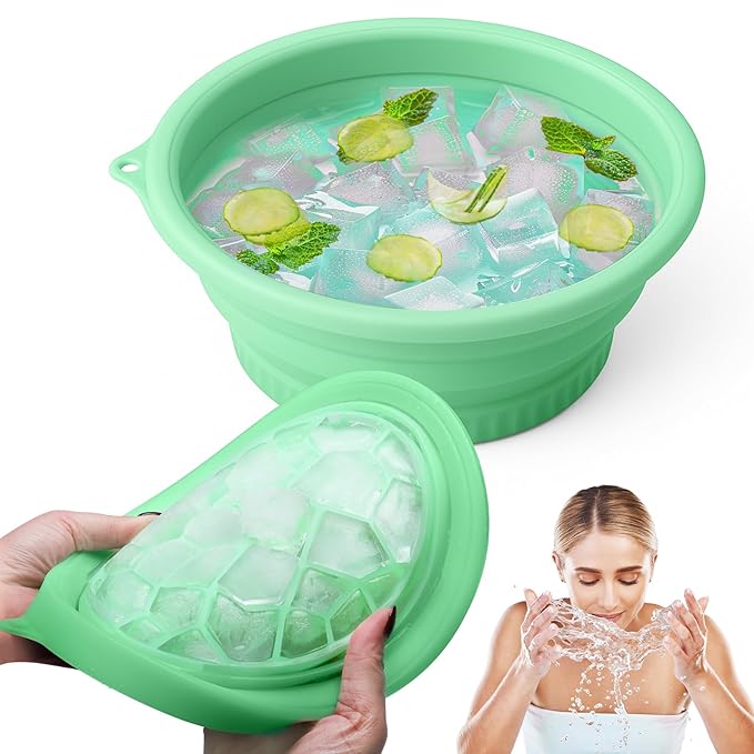 Palksky Face Bowl for Ice with Built-In Icetray, Silicone Ice Facial Folding Washbasin, Facial Plunge Bowl, Face Icebath at Home