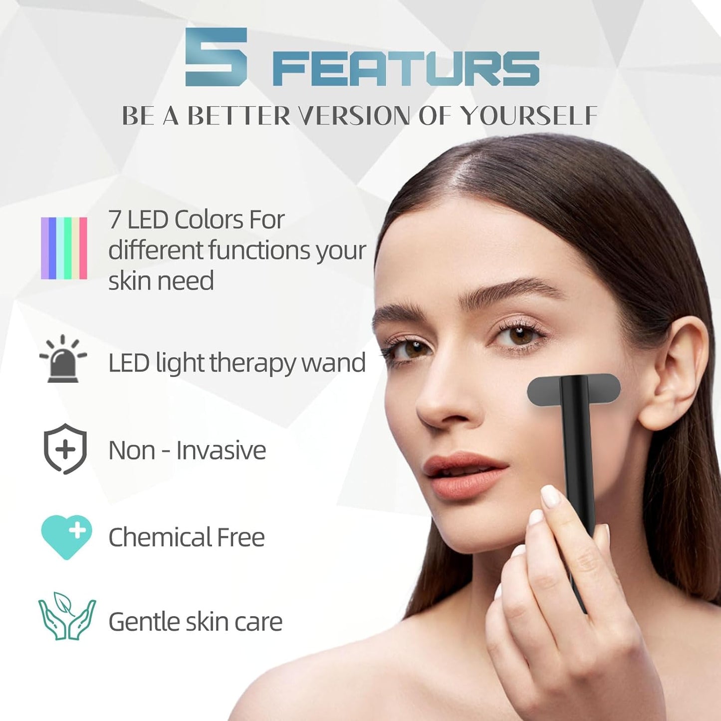 Led-Light-Therapy, 7 Color Face Skincare Wand with Facial Massager LED Face Skin Rejuvenation for Face & Neck & Eye Skincare Equipment Red Light Wand