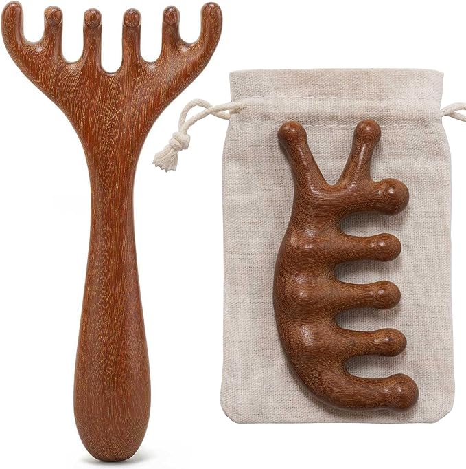 Wooden Massage Comb for Scalp, Neck, Feet, Leg, Foot Massager Tool, Scalp Gua sha Comb, Wooden Head Massager - 2 Pack