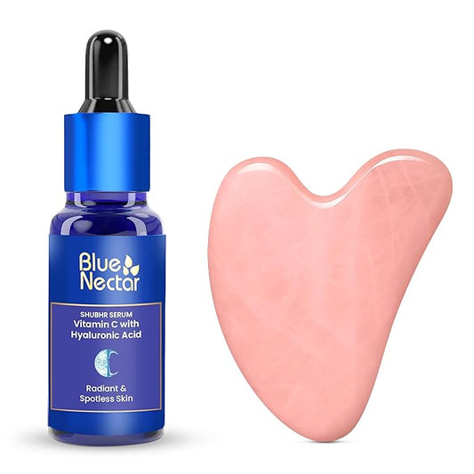 Blue Nectar Vitamin C Serum for Oily Skin & Dry Skin with Gua Sha | Plant-Based Face for Glowing Skin & Pigmentation | Hyaluronic Acid Serum for Women & Men (9 Herbs, 1 Fl Oz)