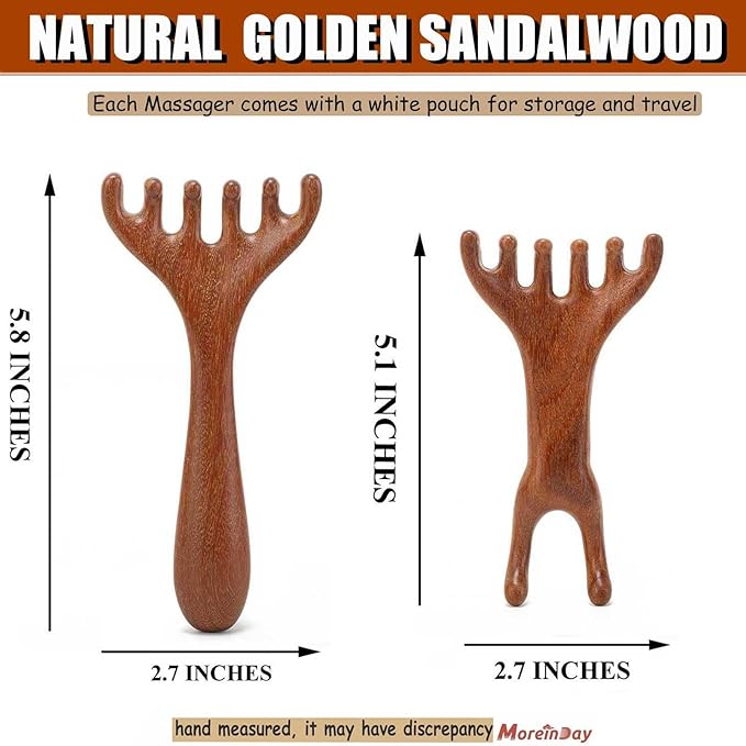 Wooden Massage Comb for Scalp, Neck, Feet, Leg, Foot Massager Tool, Scalp Gua sha Comb, Wooden Head Massager - 2 Pack