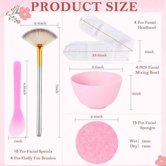 37 PCS Fluffy Fan Brushes for Facials Esthetician Supplies for Facials Set 4 Fluffy Brushes 10 Face Mask Applicator 4 Silicone Facial Bowls 4 Spa Headbands 15 Compressed Facial Sponges