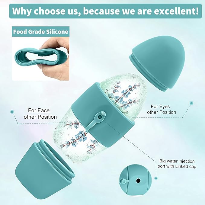 Ice Roller for Face and Eye Massager for Face, Eyes and Neck Naturally Conditioning and Skin Care,De-Puff Eye Bags,Reduce Migraine Pain,Reusable Massage Silicone Ice Mold (Green)