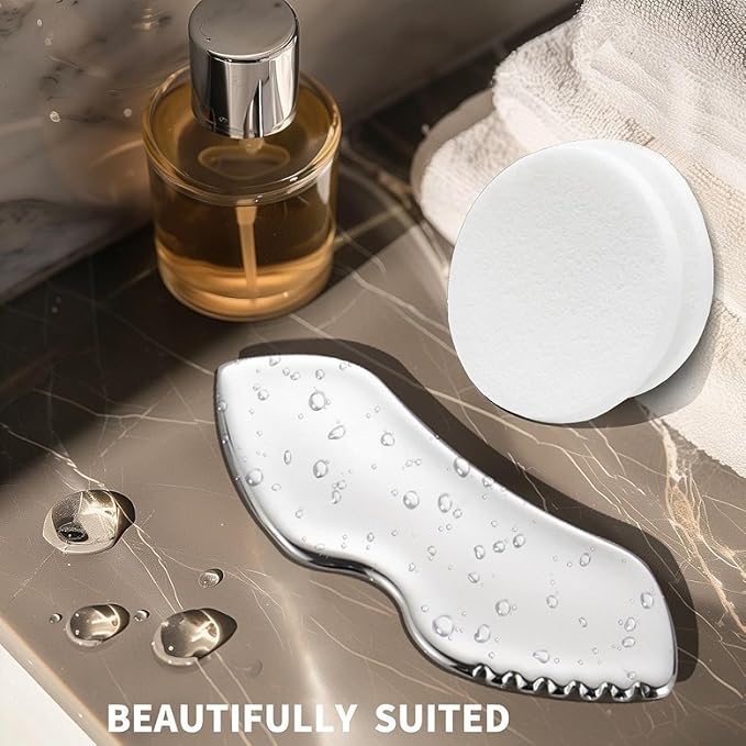 Metal Gua Sha Facial Tools,Stainless Steel Guasha Tool for Face,Premium Guasha Set for Face, Metal Detail Gua Sha Stone Body,Stainless Steel gua sha