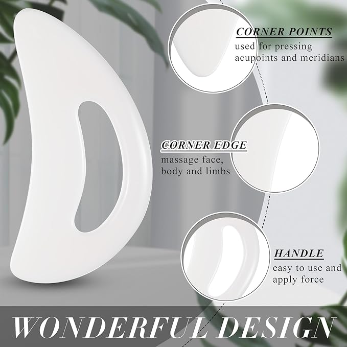 BBTO 2 Pcs Body Gua Sha Tool Large Resin Scraping Tools with Handle for Back, Neck, Face, Leg - Lymphatic Drainage, Cellulite Removal, Muscle Relief (White)