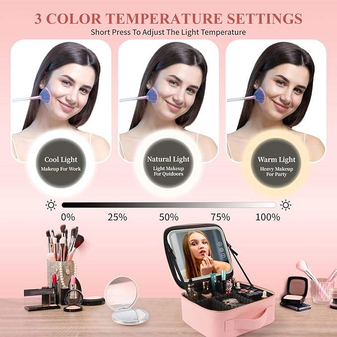 Travel makeup bag with led