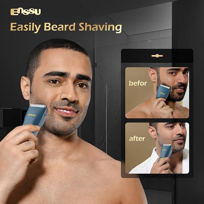 ENSSU Hair Clippers, Waterproof Men Body Hair Trimmer, Cordless Hair Cutting Kit for Head, Rechargeable Home Barber Haircut Trimmer for Kids/Men/Boys/Adults, Dark Blue