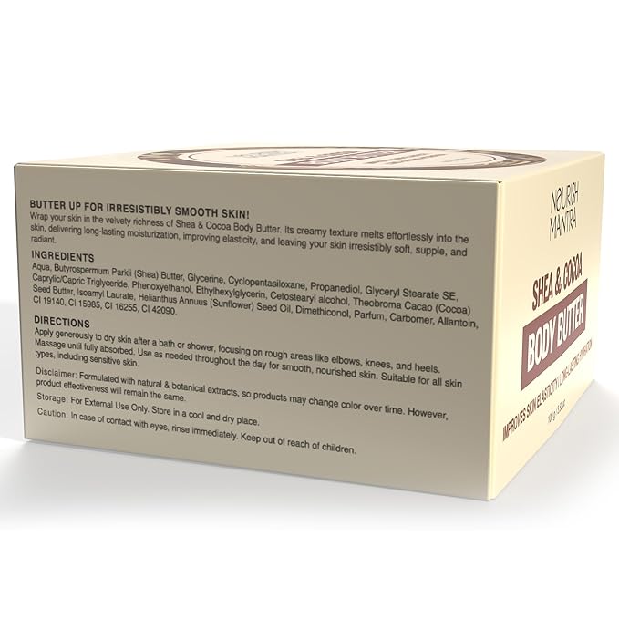 NOURISH MANTRA Shea & Cocoa Body Butter | Creamy Moisturizer for Long-Lasting Moisture & Soft Skin | Infused with Shea Butter & Cocoa Butter | Suits All Skin Types | For Women & Men | 100 g