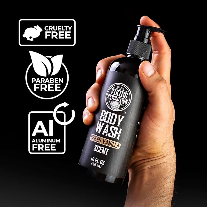 Viking Revolution Men's Body Wash - Spiced Vanilla Mens Body Wash - Mens Natural Body Wash for Men with Vitamin E and Rosemary Oil - Shower Gel Body Wash Men (12 Fl Oz, Pack of 2)