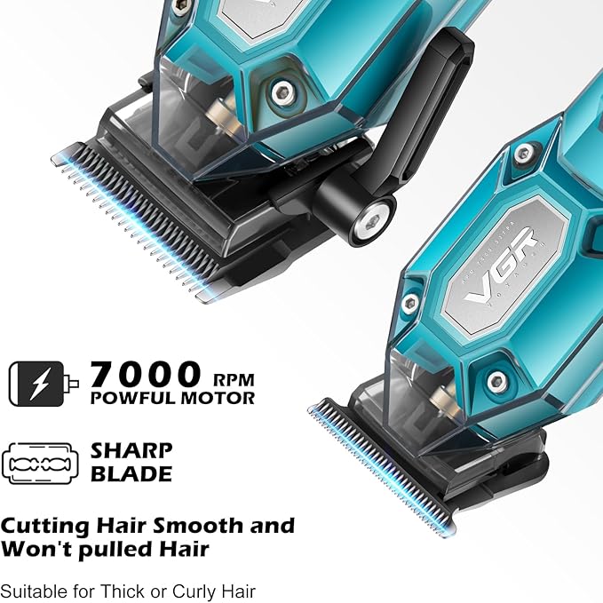 VGR Professional Hair Clippers for Men, Cordless Barber Clippers and Trimmers Set, Mens Hair Cutting Kit with 10 Guide Combs, USB Rechargeable Haircut Machine for Family, LED Display, Green