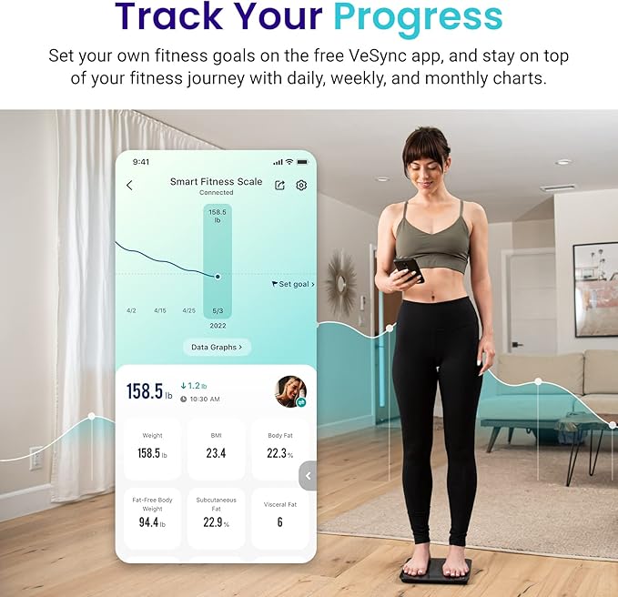 Etekcity Scale for Body Weight and Fat Percentage, Smart Digital LED Bathroom BMI Measurement, Accurate Bluetooth Weighing Machine, Body Composition Analyzer, Ash-black, 400lb