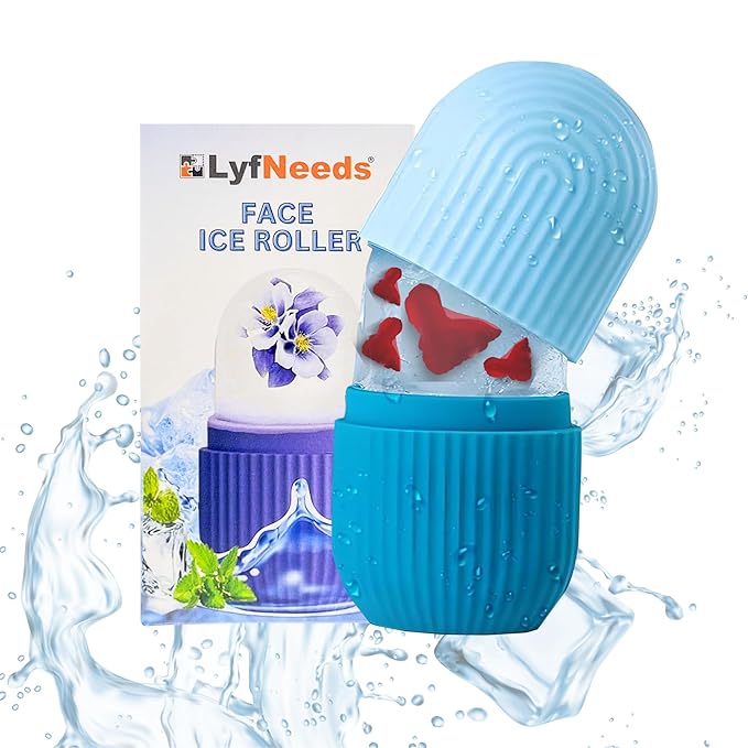 Ice Roller for Face, Eyes & Neck – Reusable Silicone Ice Mold for De-Puffing, Skin Care & Facial Massage (Blue)