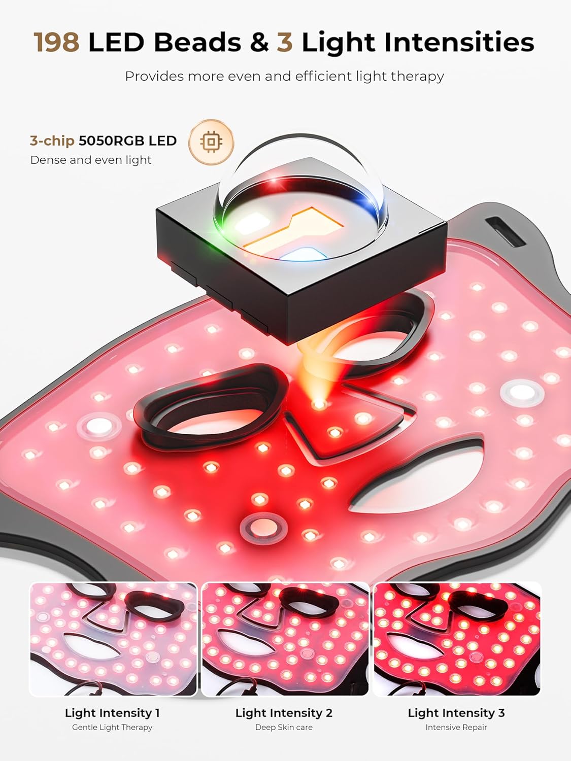LED Light Therapy mask (E106A) for Face, LED Light Therapy Mask with Adjustable Brightness and Timer, Soft Silicone Red Light Therapy Mask for Home & Travel